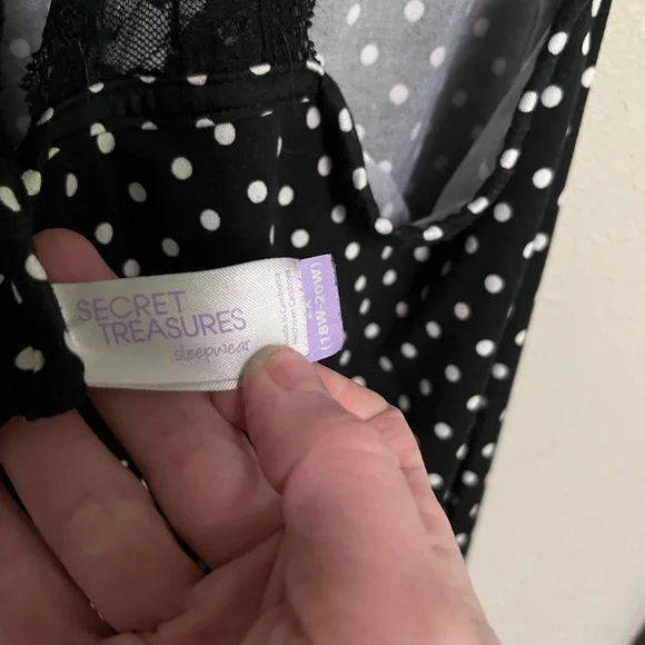 Black and White Polka Dot Lace Trim Racerback Babydoll Nightgown 2X - Picture 13 of 15